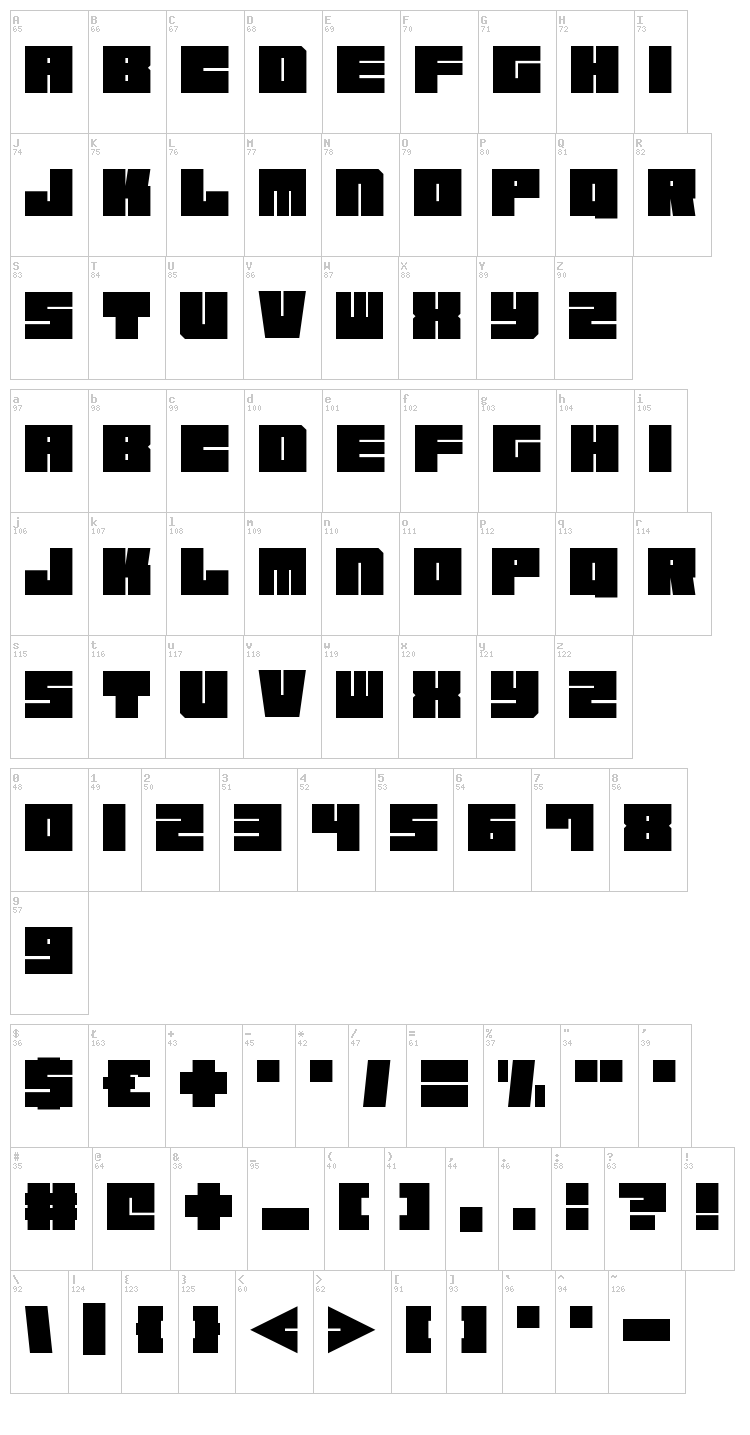 Square Chunks font map